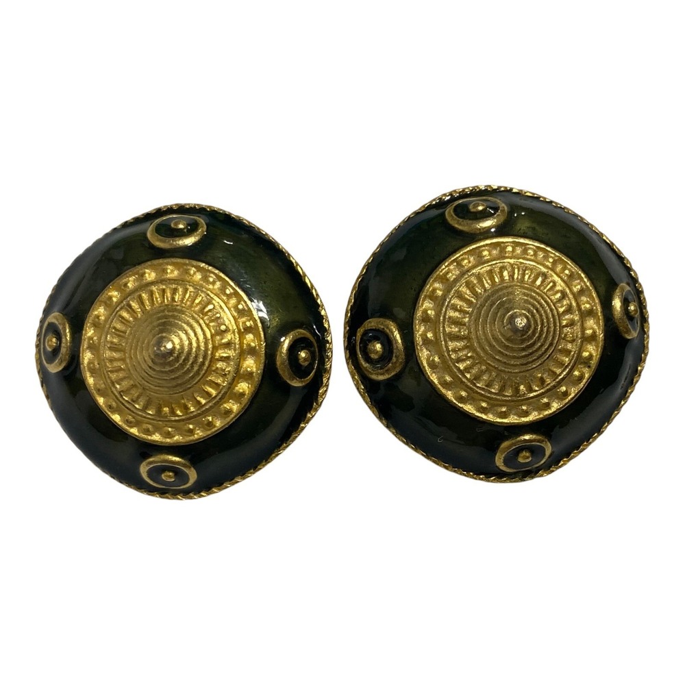 Vintage Goldtone Green Enamel Soft Square Chunky Designer 80's Clip on Earrings